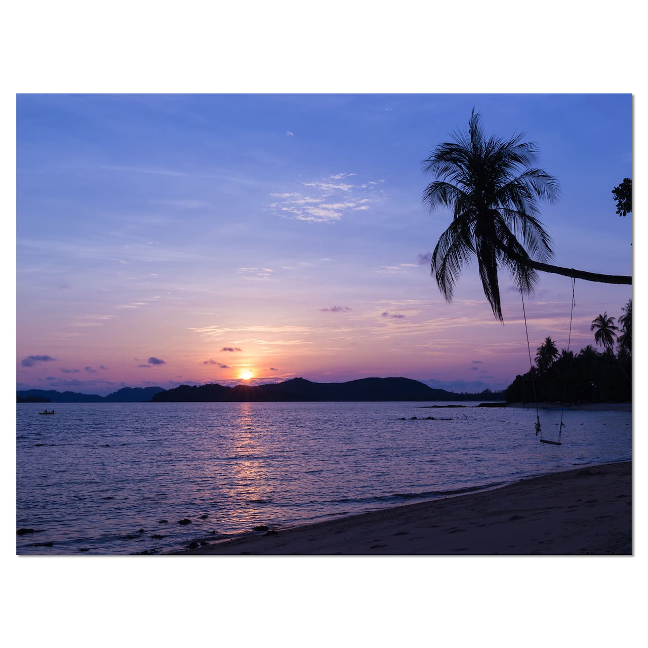 Designart - Hanging Seat in Blue Sunset Beach - Modern Seashore Canvas Art